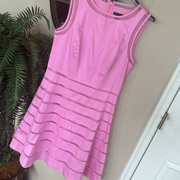 Ann Taylor Pink Tiered Fit & Flare Lined Sleeveless Tulle Mesh Cotton Office - Picture 4 of 16